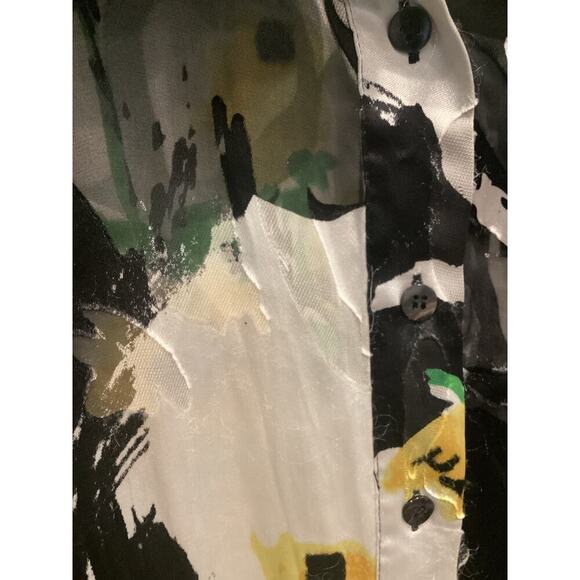 Chico's Womens Button Up Shirt L Large Black White Silk Blend Artsy Boho Work - Picture 5 of 7